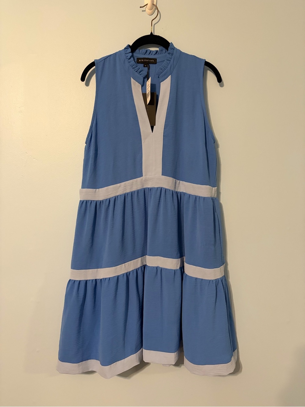 Gibsonlook Blue & White Tiered Sleeveless Mini Dress